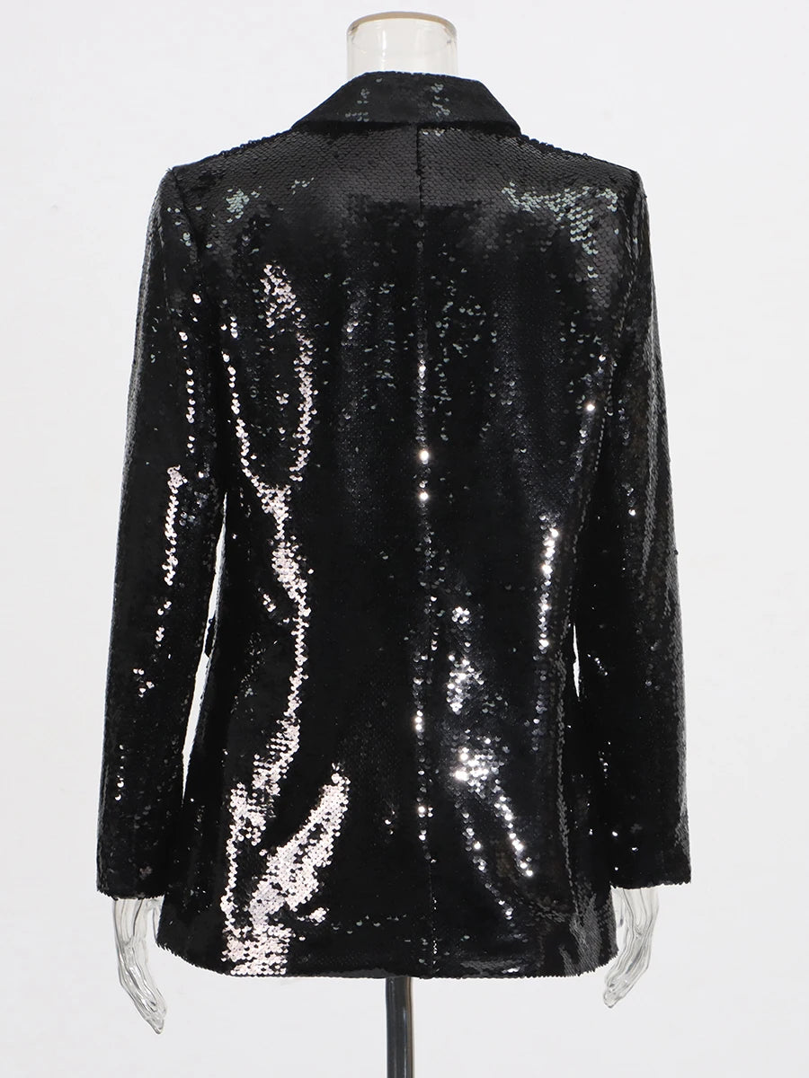 Solid Spliced Sequines Slimming Jackets