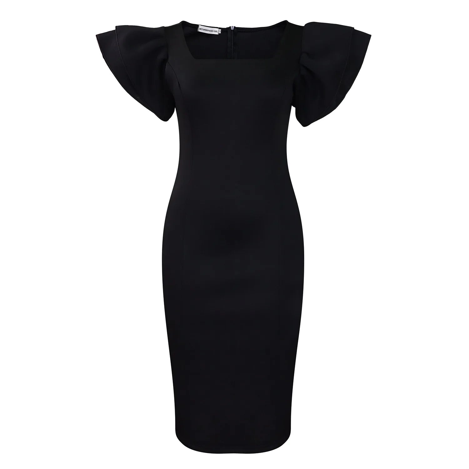 Slim Square Collar Ruffles Sleeves Bodycon Party Dresses