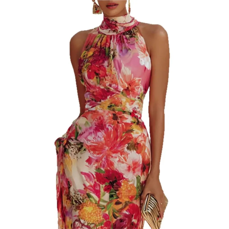 Fashion Floral Print Slim Long Dress