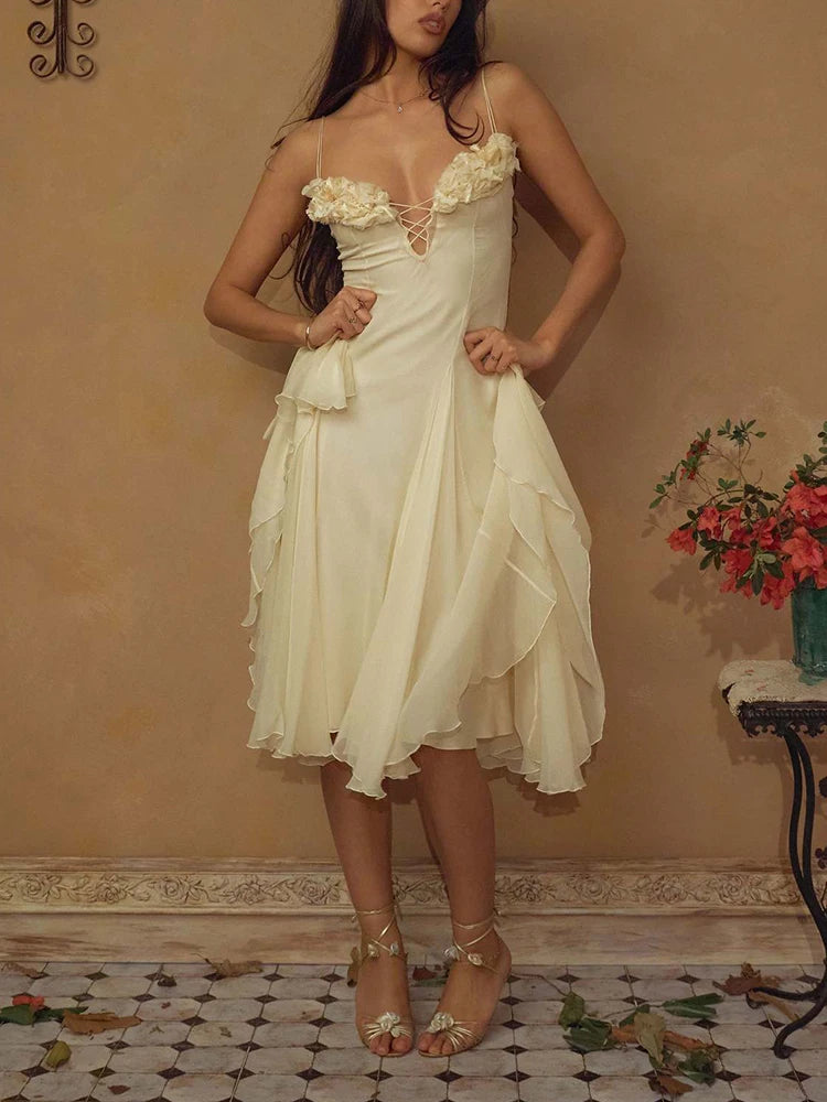 Floral Patchwork Backless Party Dress – Elegant V-Neck Summer Birthday Maxi