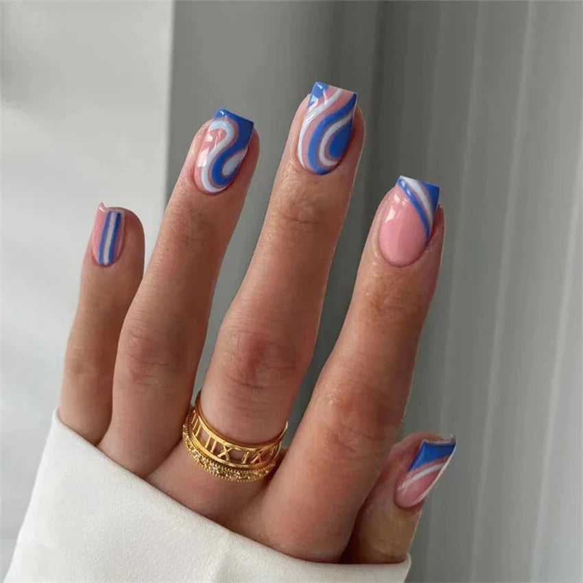 24Pcs/Set French Ballet Fake Nails Art Stars Sky Eyes Wearing False Nails