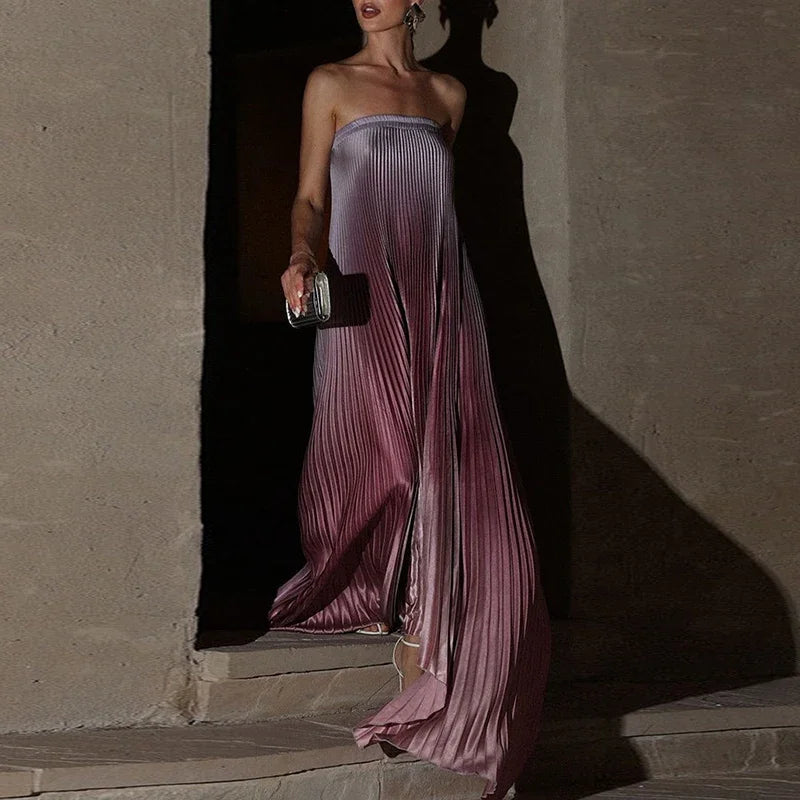Elegant Sleeveless Off Shoulder Gradient Long Dress