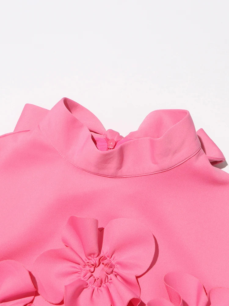 Spliced Appliques Elegant Stand Collar Sleeveless High Waist Patchwork Zipper Dresses