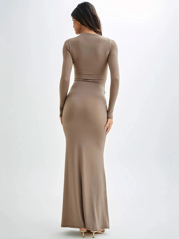 Diagonal Collar Long Sleeve Maxi Dress