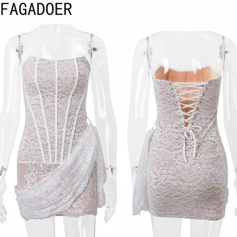 Vintage Elegant Lace Mesh See Through Bandage Dresses +Lace Gloves