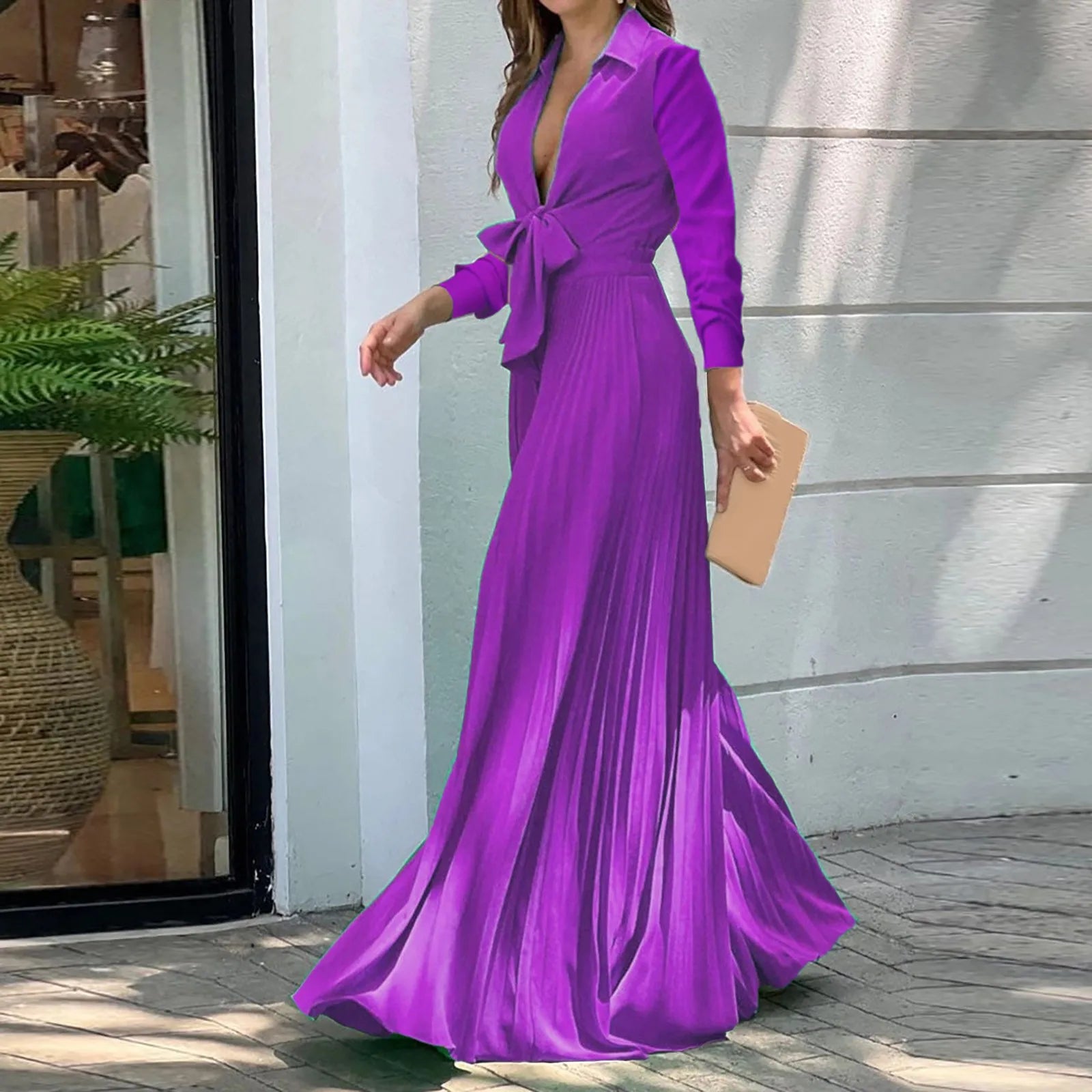 High Waist  Long Sleeve  Deep V Neck Light Luxury Jumpsuits