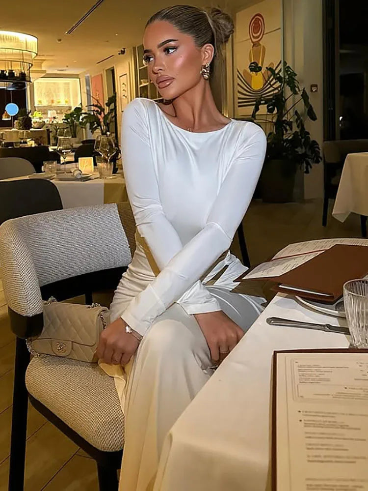 Elegant Long-sleeved Round-neck Bodycon Long Dress