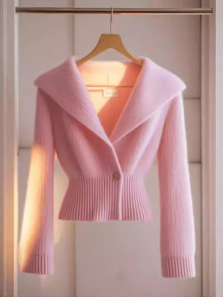 Autumn And Winter Pink Large Collar Sweater Jacket