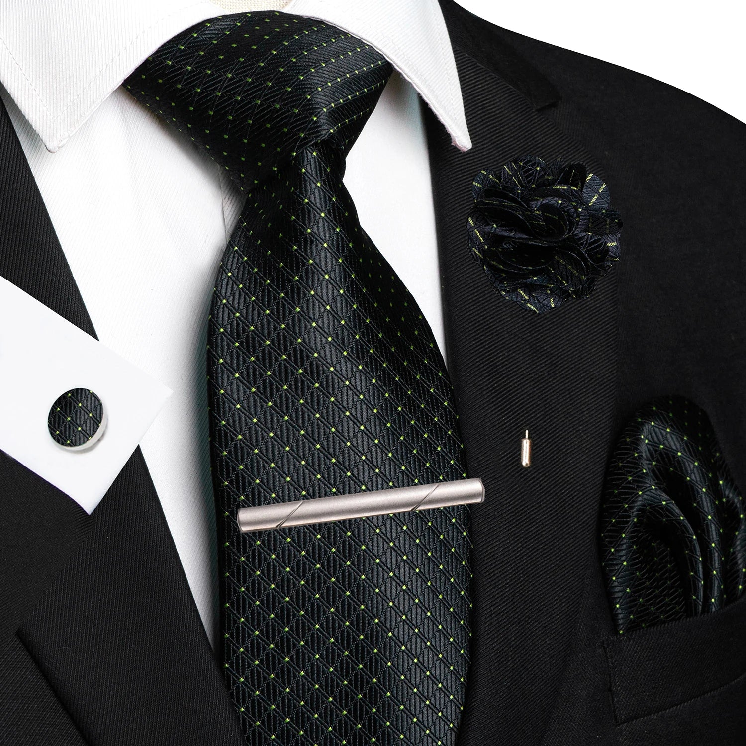 Brown Yellow Plaid Silk Tie Set for Men