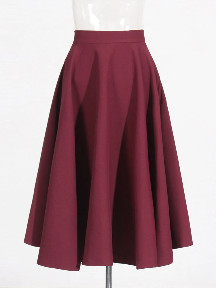 Solid Burgundy Lapel Long Sleeve Spliced Appliques Coats High Waist A Line Skirt Set