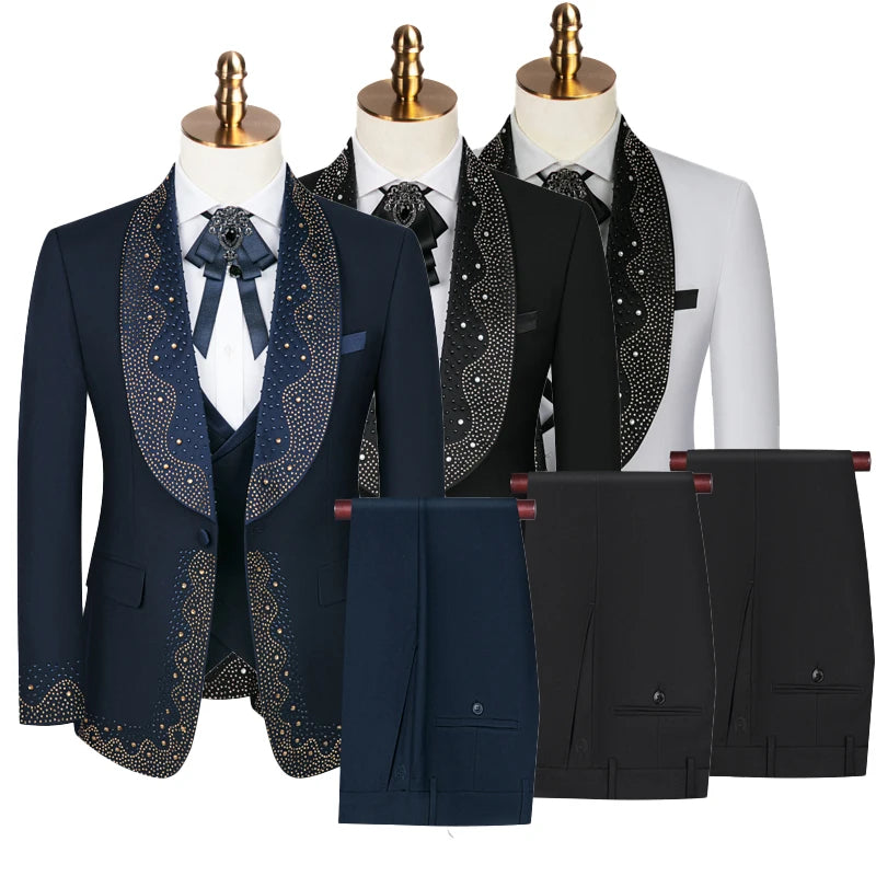 High-grade Light Luxury Mens Suits Set 3 Piece Blazer with Pants Vest, S-3XL