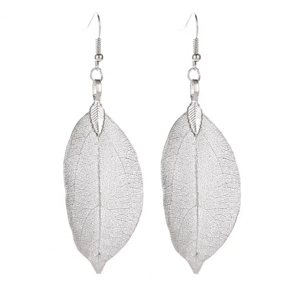 Stainless Tree Leaf Shape Hollow Out Elegant Dangle Earrings