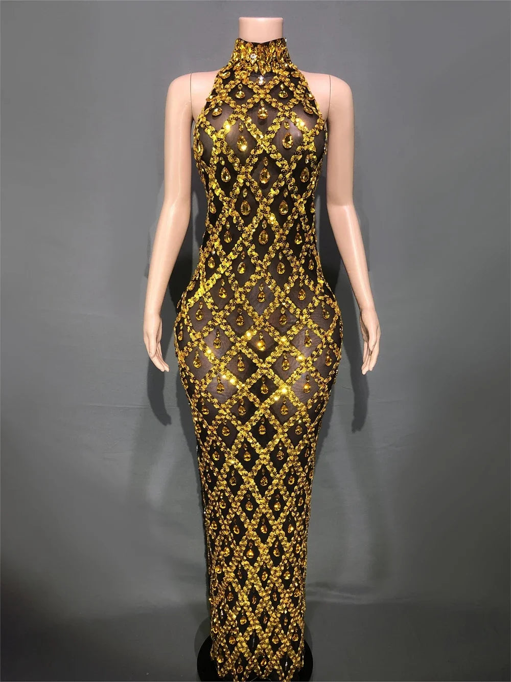 Sparkly Rhinestones Sleeveless Long Dress