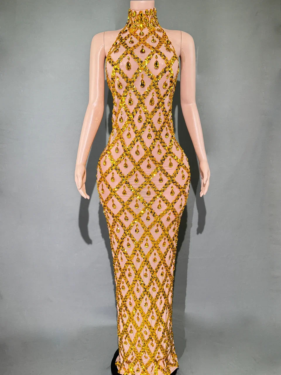 Sparkly Rhinestones Sleeveless Long Dress