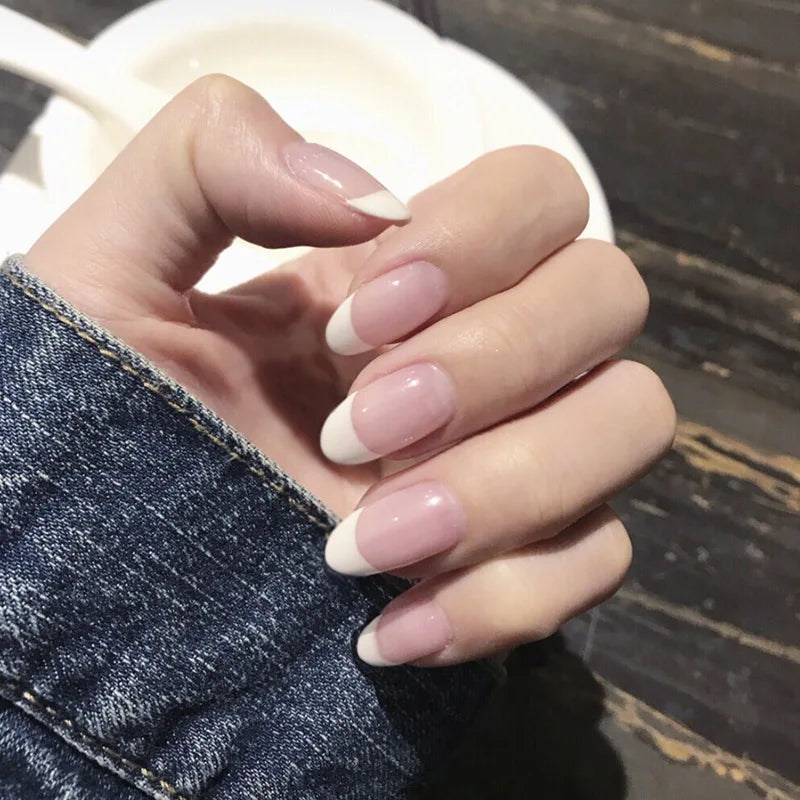 24Pcs/Box Almond Round False Nails Detachable Stiletto Fake Nails