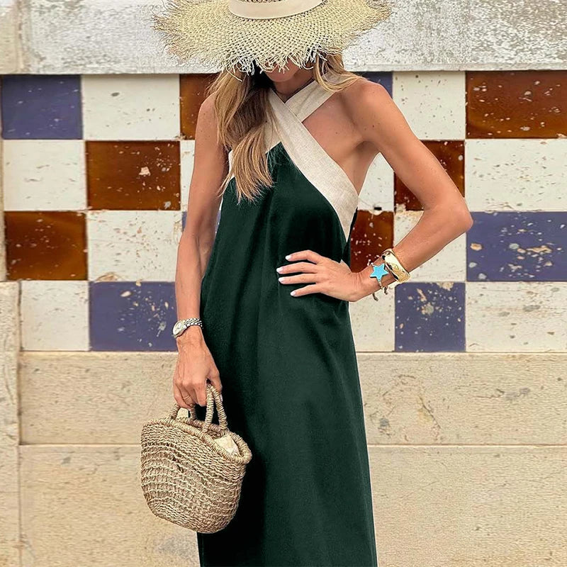 Sexy Cross Halter Sling Long Dress