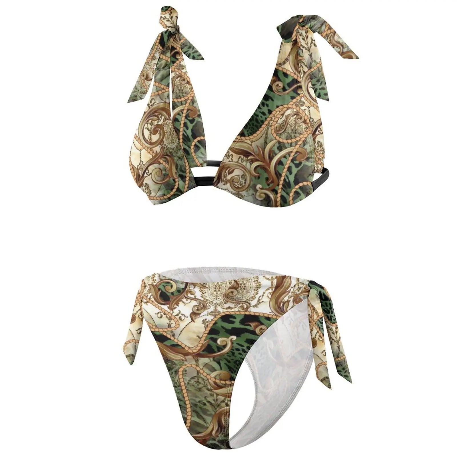 Retro Chains Stylish Bikinis Set Push Up Custom Bathing Suit