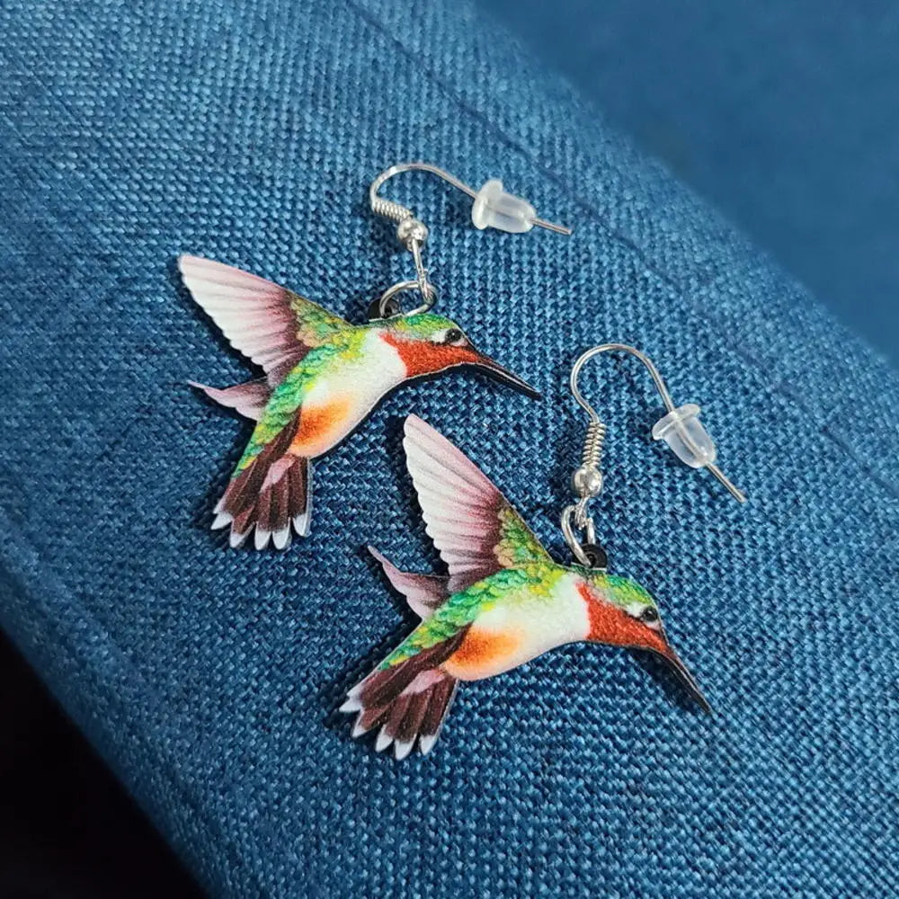 Acrylic Hummingbird Earrings – 2D Bird Shape Drop Dangle Jewelry for Women & Girls