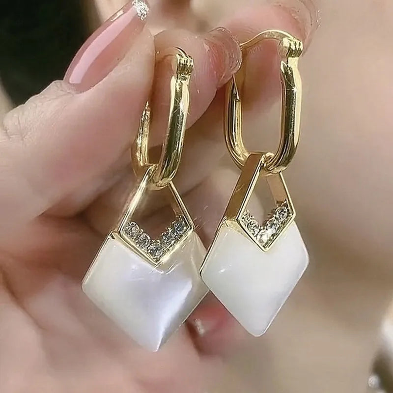 New Geometric Rhombus Luxury Opal Earrings – Modern Sparkle for Every Moment