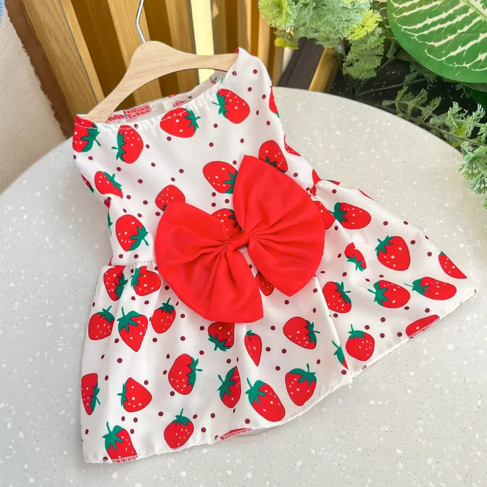 Cute Printed Bow Lace Dog Dresses for Small Medium Puppies