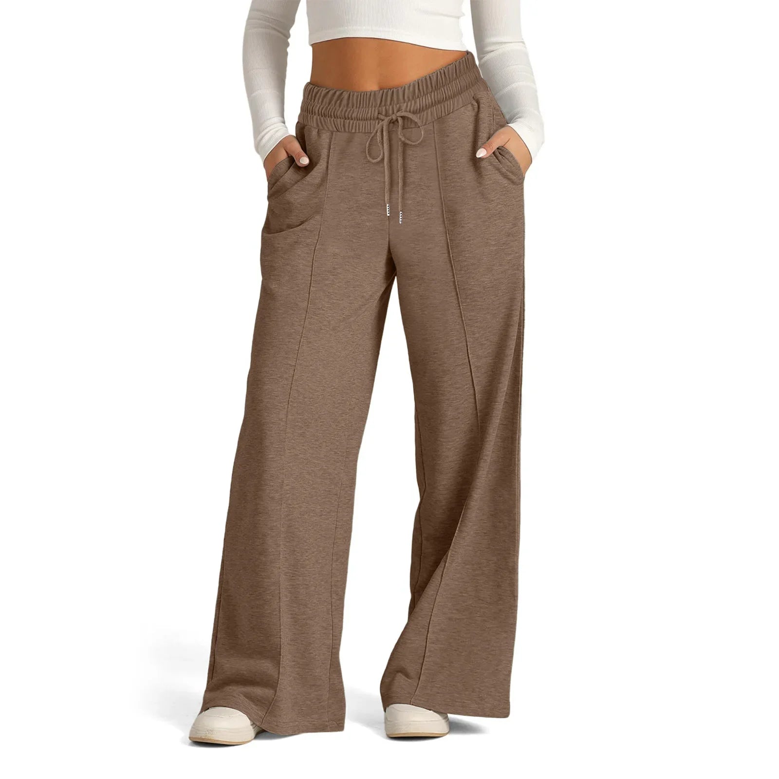 Wide Leg Long Streetwear Maxi Lace Up Elastic Waist Loose Casual Elegant Jogger