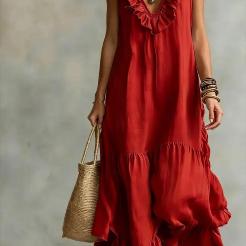 New Women's Casual Sleeveless V‑Neck Large Swing Dress