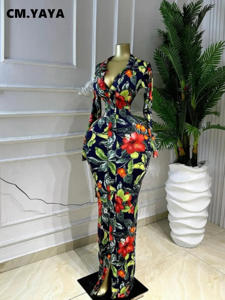 Full Sleeve Floral Print Bodycon Long Dress