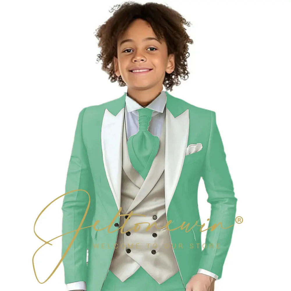Kids Formal Wedding Suit – Jacket, Pants & Ivory Vest Tuxedo Set