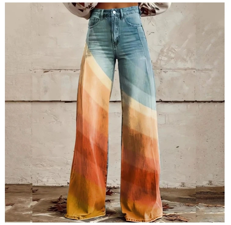 Wide-Leg Plus Size Denim-Look Casual Pants