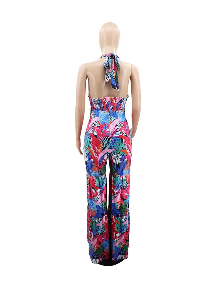 Adjustable Shoulder Floral Printed Jumpsuit
