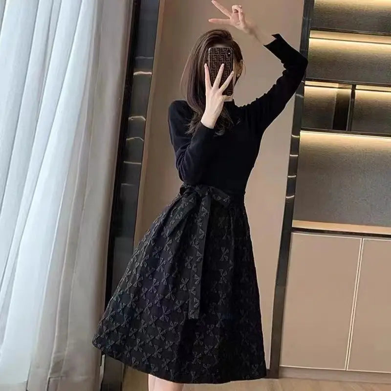 Black  Long Sleeve Full Vintage Dress