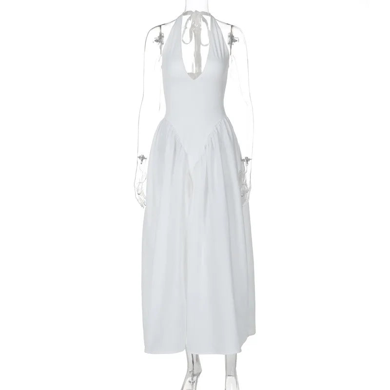 Summer Backless Deep V Spliced Long Dress