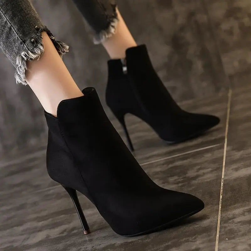 Sexy Suede Black  Ankle Boots