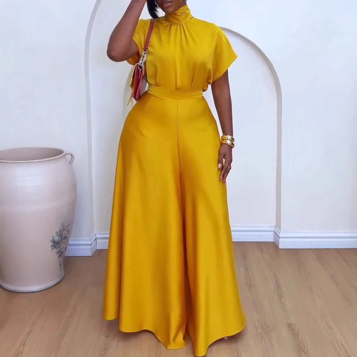 Spring Summer Matching Sets Yellow Two Pieces Tops And Pants Suits