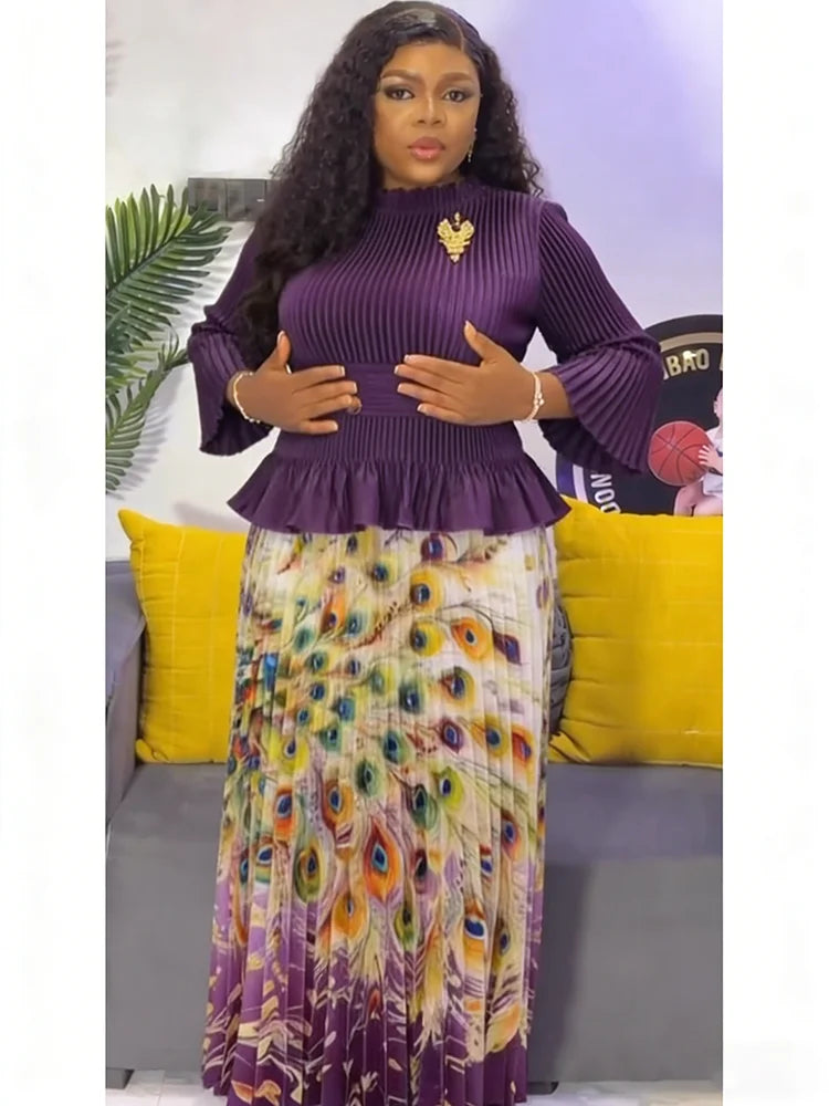 Miyaki Pleated Skirt Set – Plus Size, High-Stretch Two-Piece Outfit for Effortless Everyday Elegance