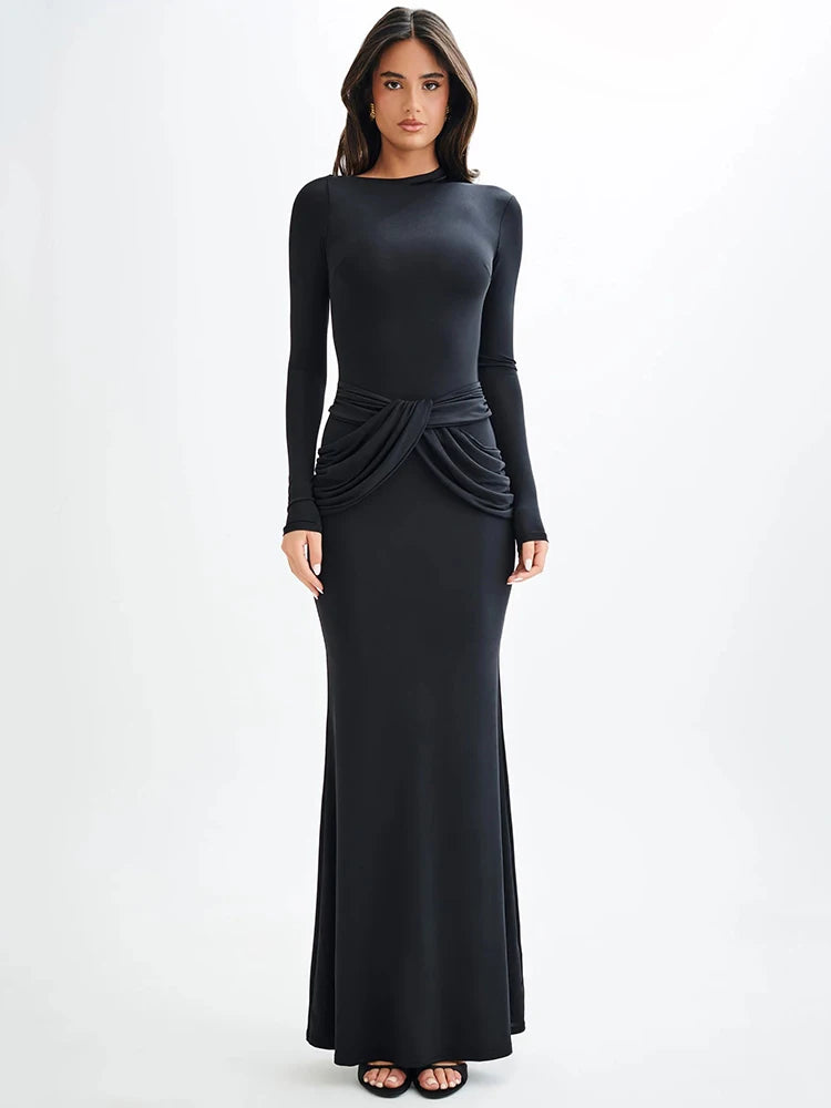 Diagonal Collar Long Sleeve Maxi Dress