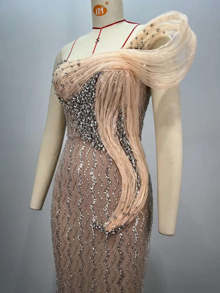 Sexy Strapless Sequins Diamonds Crystal Sparkly Maxi Long Gowns
