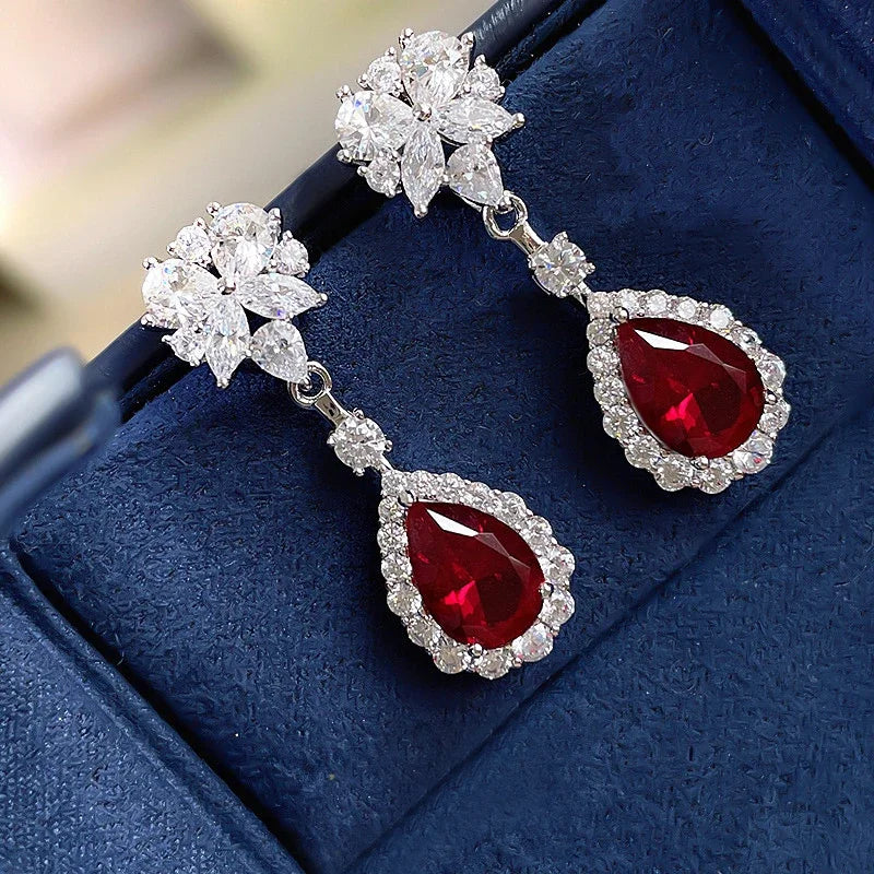 Brilliant Red CZ Drop Earrings