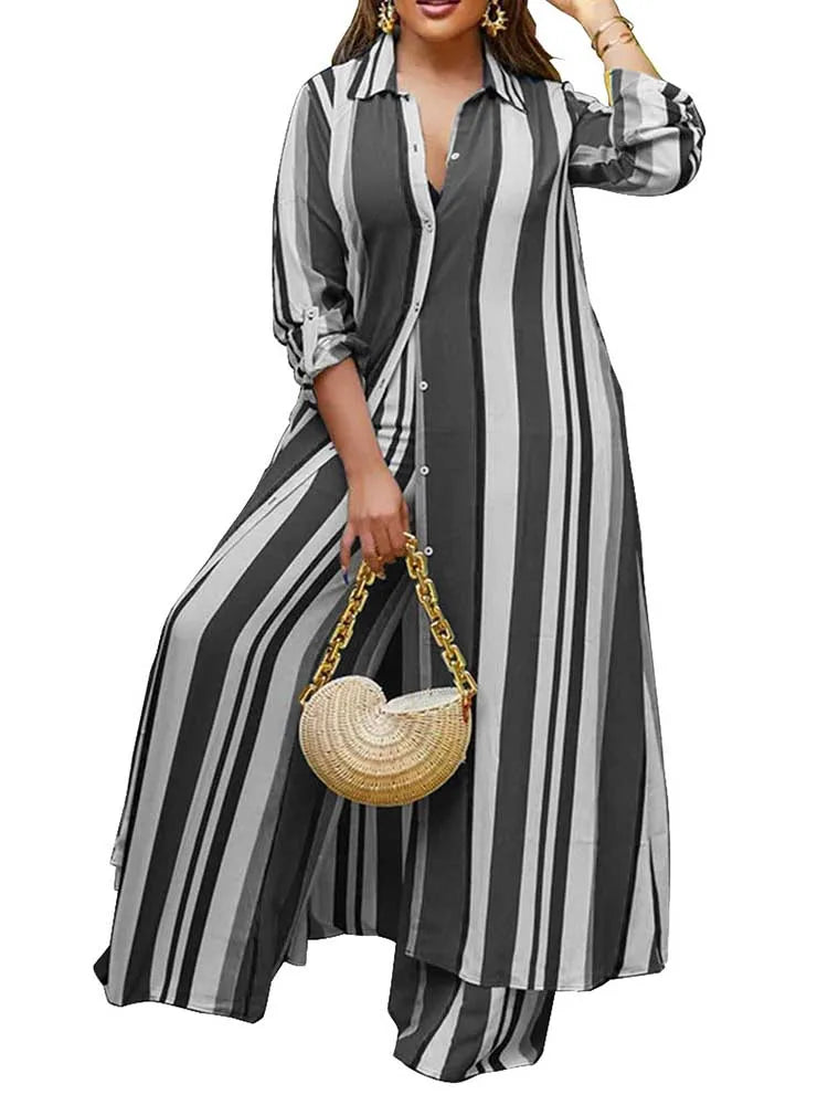 Plus Size Matching Sets Long Shirt Top and Pants Sets