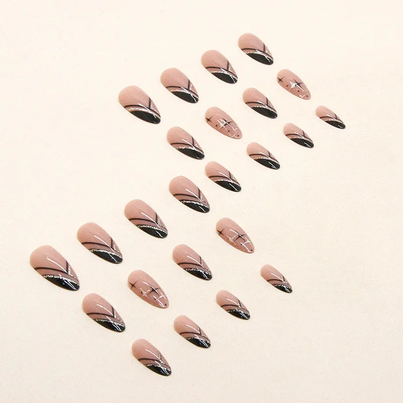 24Pcs/Box Almond Round False Nails Detachable Stiletto Fake Nails