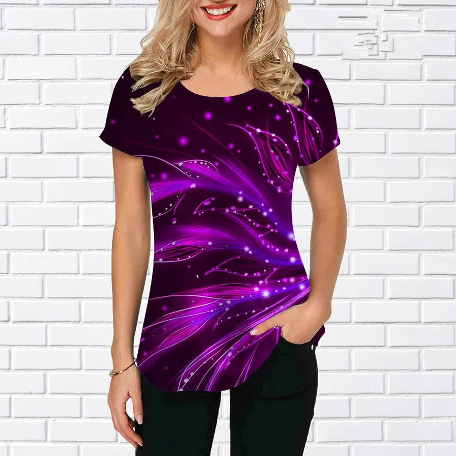 3D Gradient Floral Graphic Women’s T‑Shirt