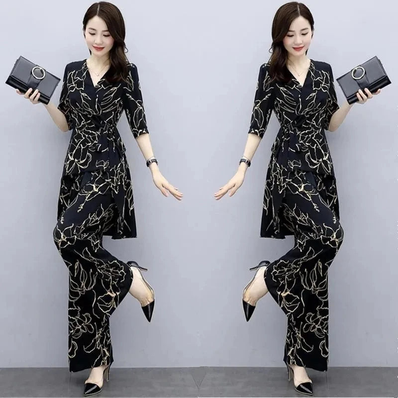 2 Piece Summer Wide-Leg Pants Set