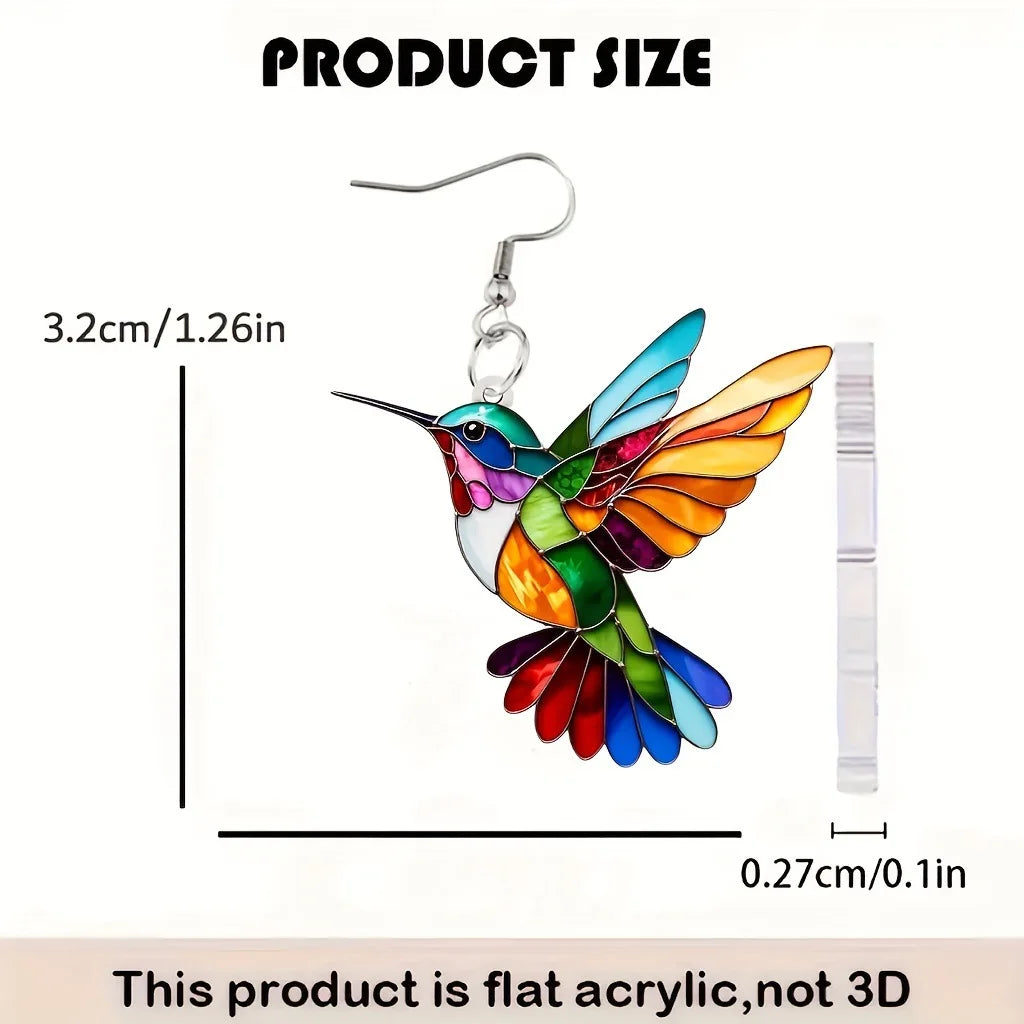 Acrylic Hummingbird Earrings – 2D Bird Shape Drop Dangle Jewelry for Women & Girls