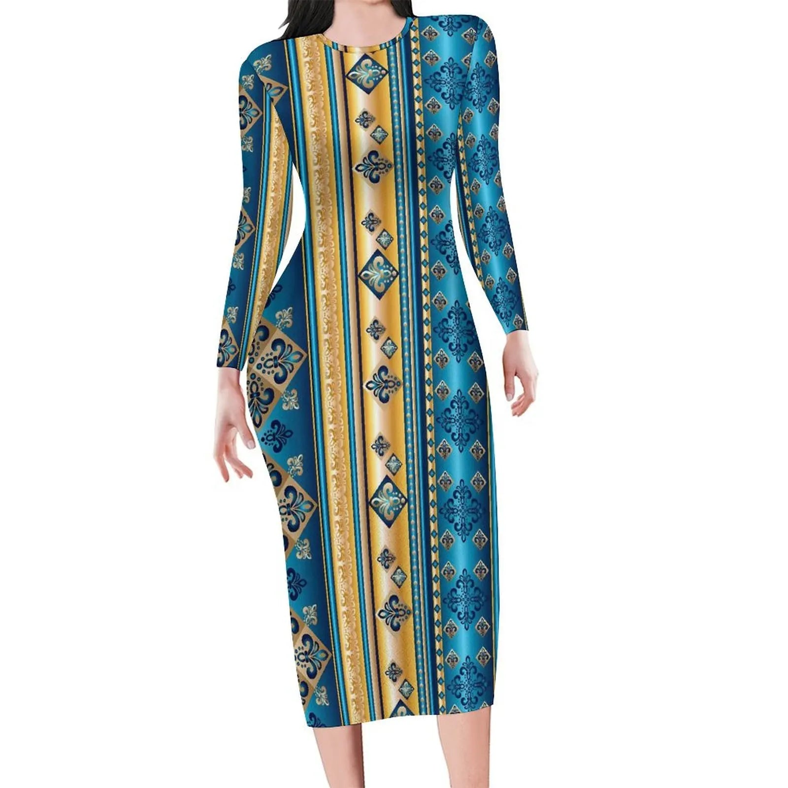 Autumn Long Sleeve African Ethnic Print Bodycon Dress