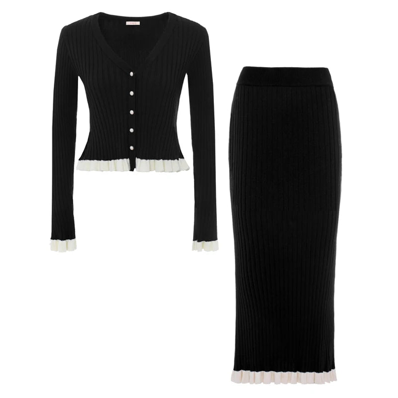 Long Sleeve Top And Long Skirt Set 2 Piece Elegant Outfits