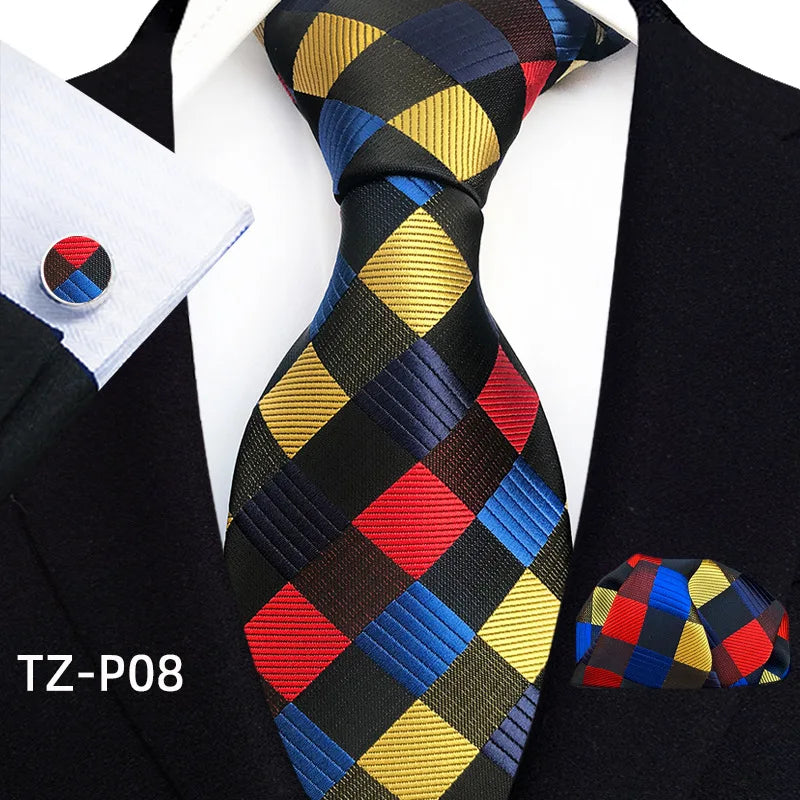 Orange Novelty Ties Plaid Flower Design Wedding Necktie Hanky Cufflinks