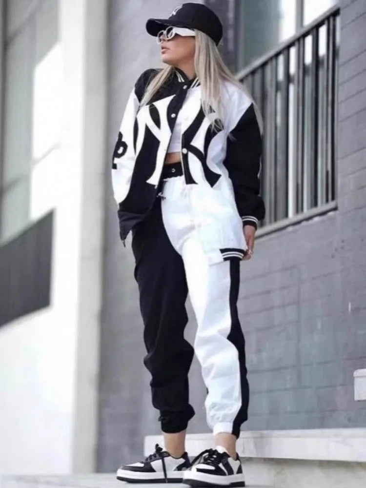 2025 Spring Summer Letter Print Long Sleeve Suit Tops And Pants
