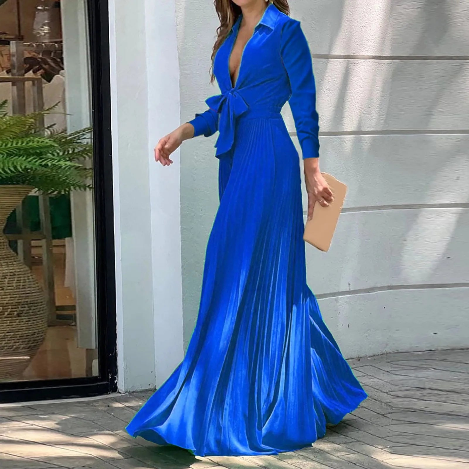 High Waist  Long Sleeve  Deep V Neck Light Luxury Jumpsuits