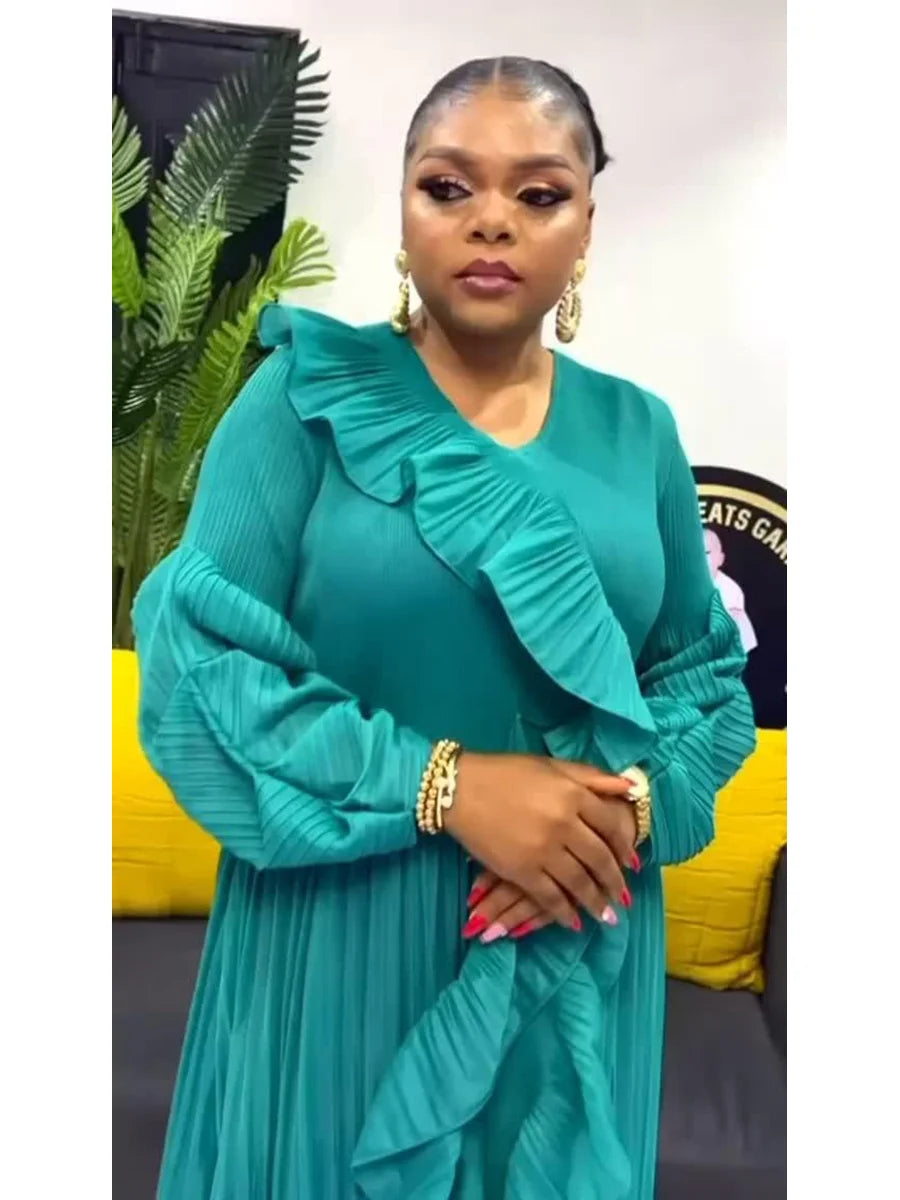 Elegant Irregular Ruffles Spliced Pleated Dress