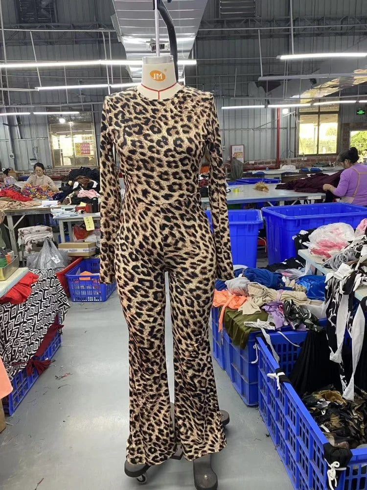 Printed Long Sleeve Backless Jumpsuit
